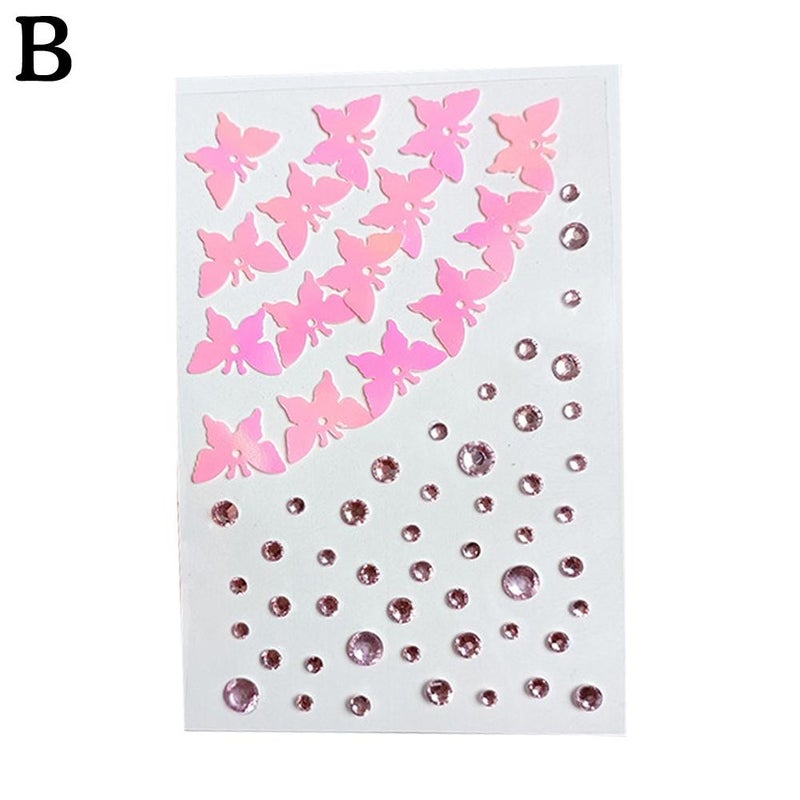Butterfly Tear Diamond Face Stickers, Sparkling Diamond Face Stickers, Eye Drop Pearl Stickers, No Glue Required, Girl Group Adornment, Beauty Mark Decoration Stickers, Makeup Diamond Stickers
